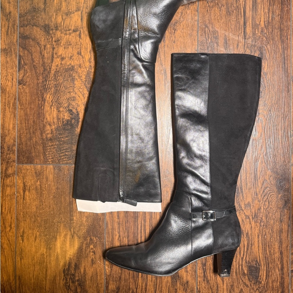 Cole Haan Black Leather and Suede Over-The-Knee Boots